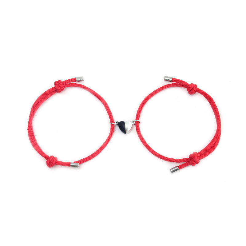 B349R Pulsera roja corazon duo pareja soga