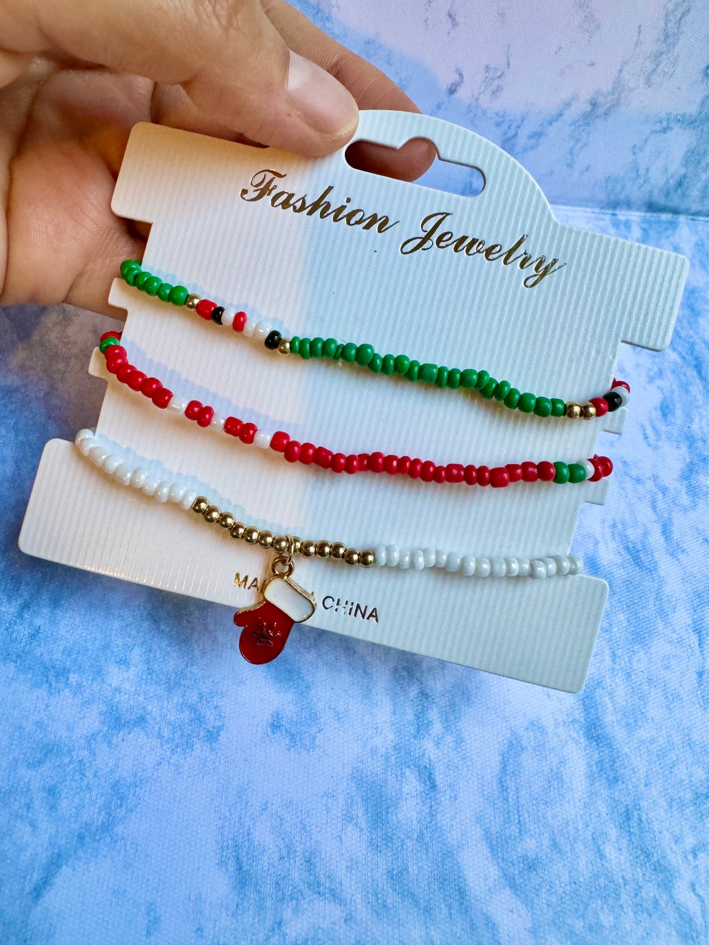 J124 Juego pulseras 3 piezas navideñas set pulseras navidad