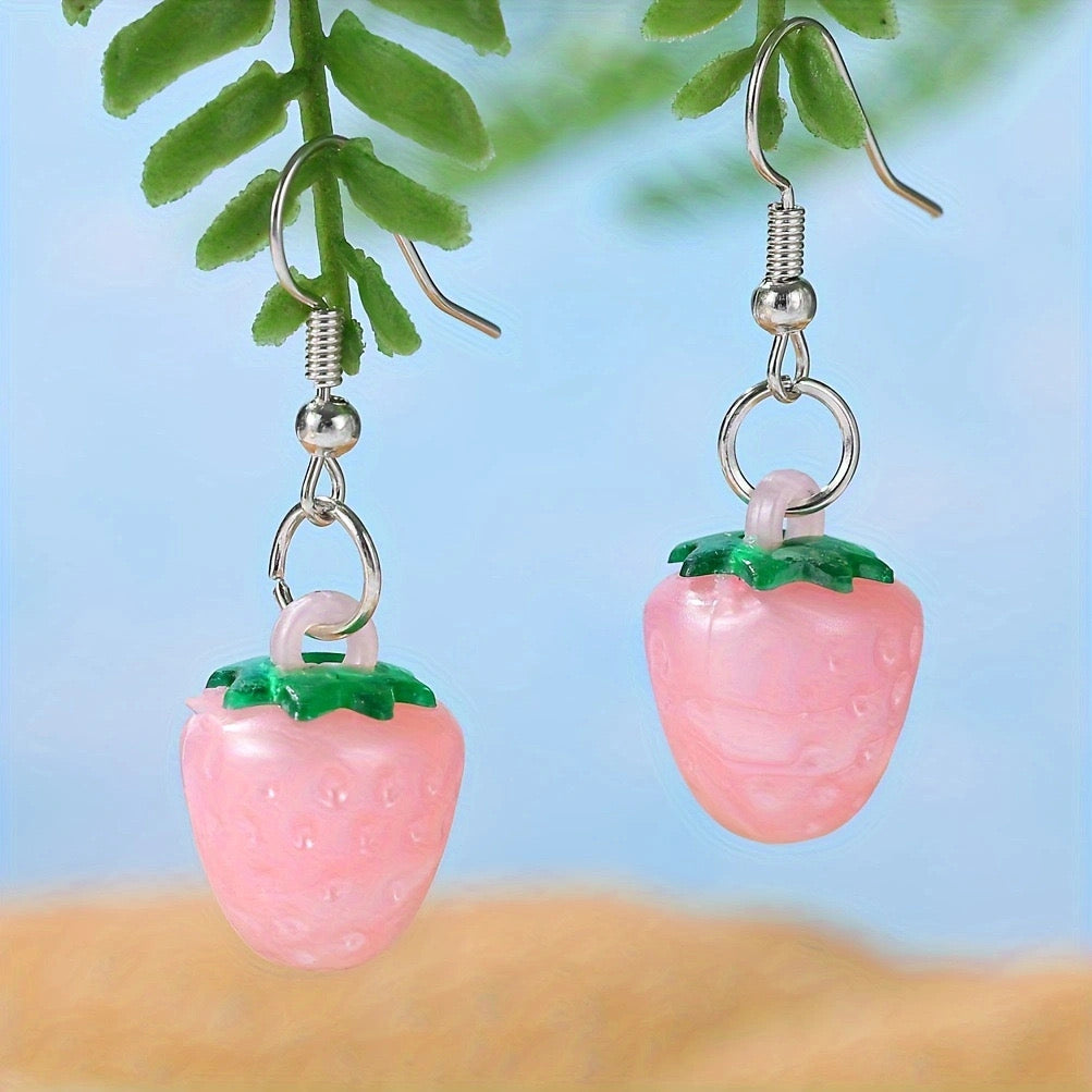 E4471 Aretes fresas rosas 2.5cm
