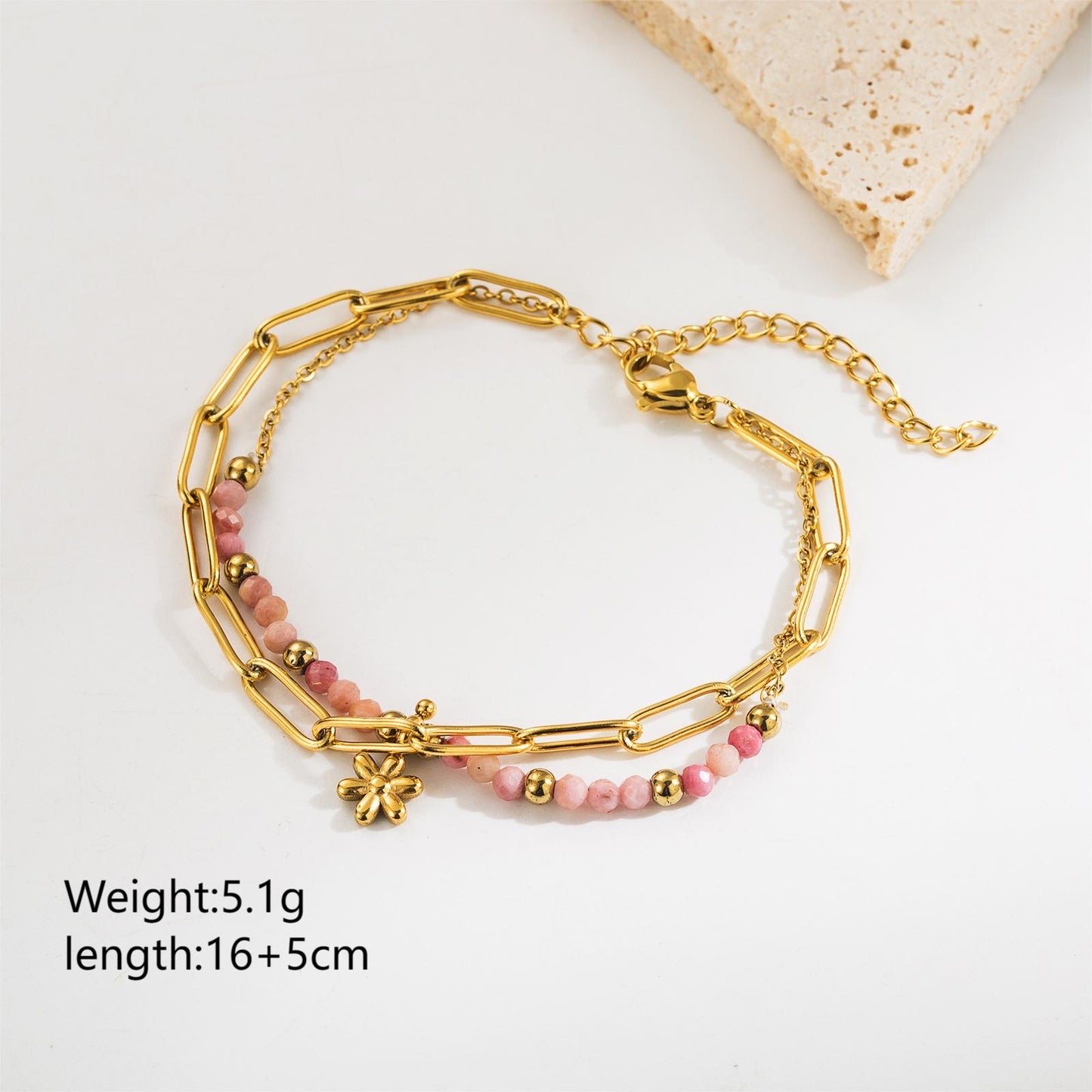 B221F Pulsera doble acero inoxidable chapado en oro 18k largo 21cm dije 2cm