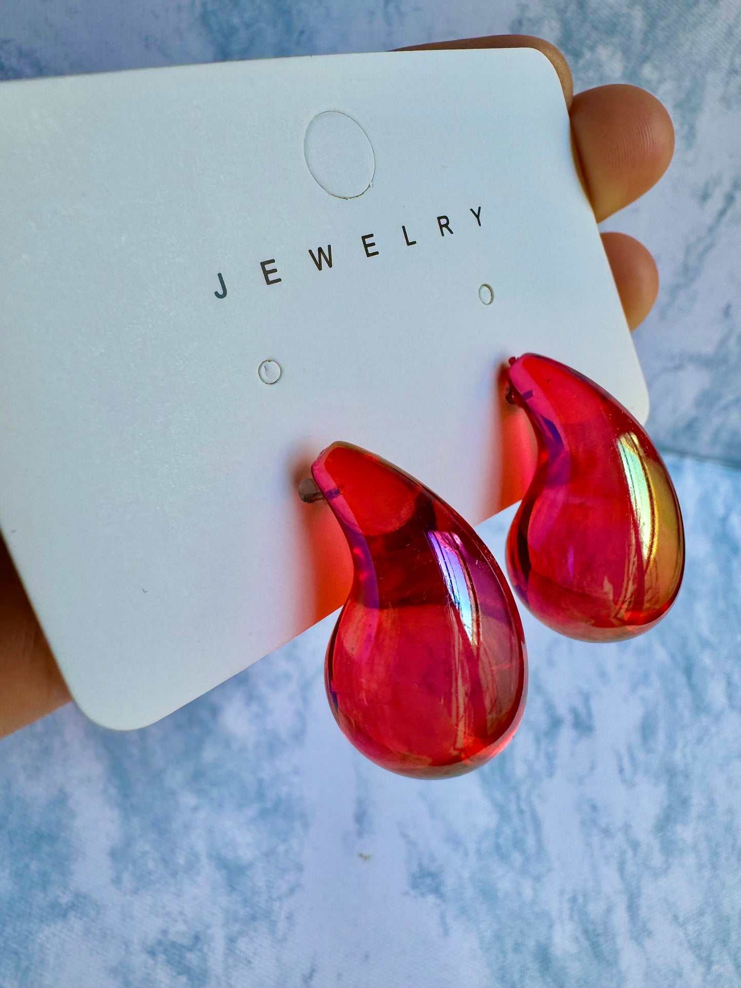 J217RJ Aretes gota tipo bottega cristalinos acrílico 3cm