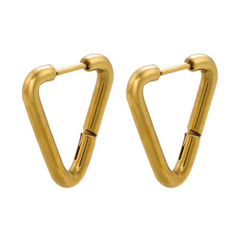 E3471 Aretes triangulo dorado acero inoxidable chapado en oro de 18k 2cm