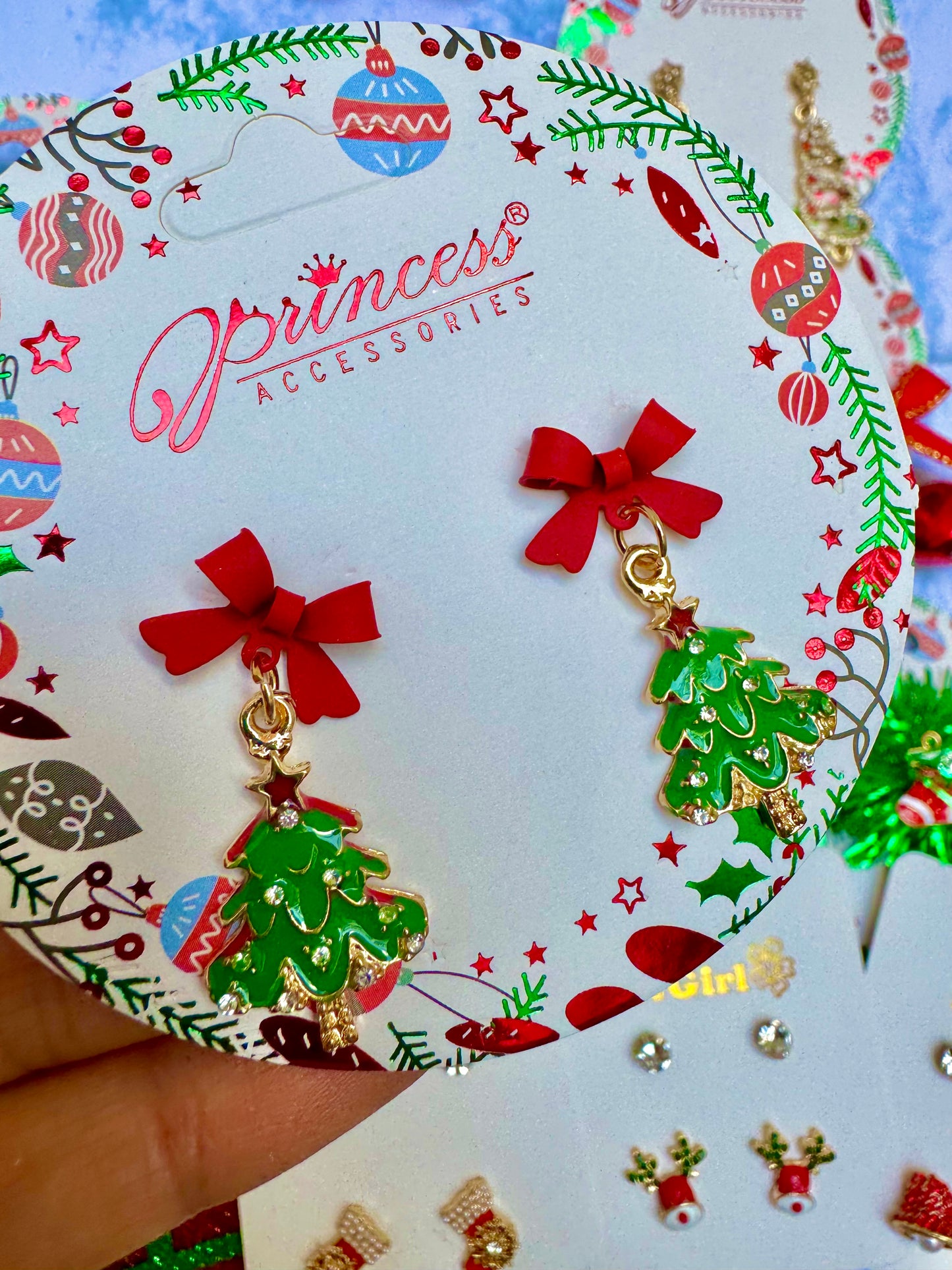 E1871 Aretes pino Navidad incrustación zirconia 3.5cm