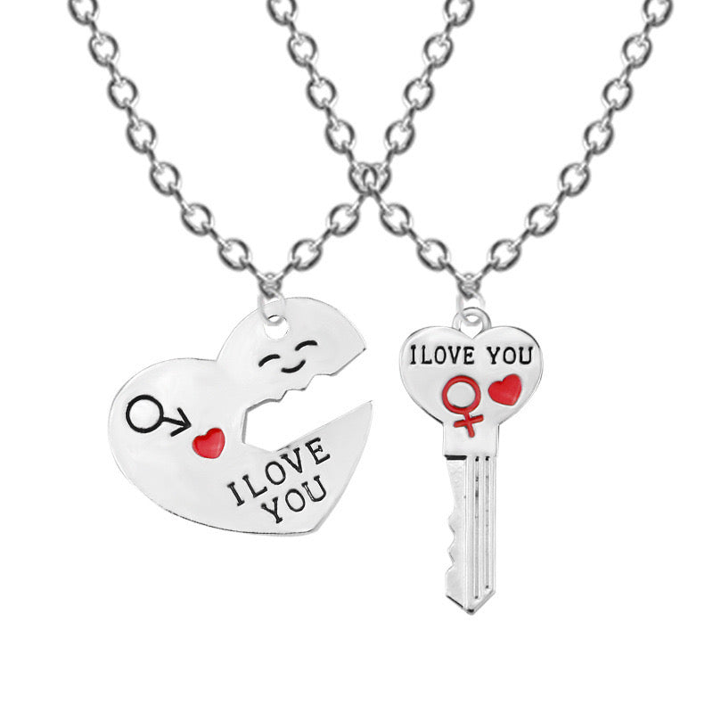 C1119 Collares duo corazon llave aleacion 21cm