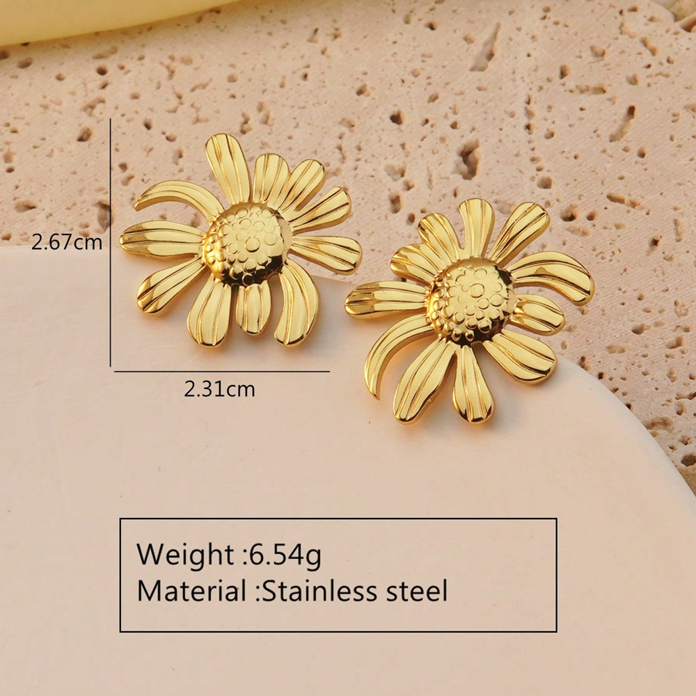 E3660 Aretes flor dorada girasol acero inoxidable 3cm