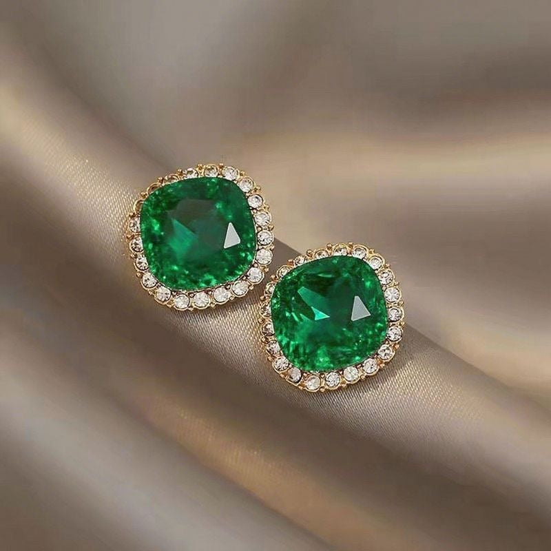 E7161 Aretes cristal verde brillante elegante de fiesta aleacion 1.5cm