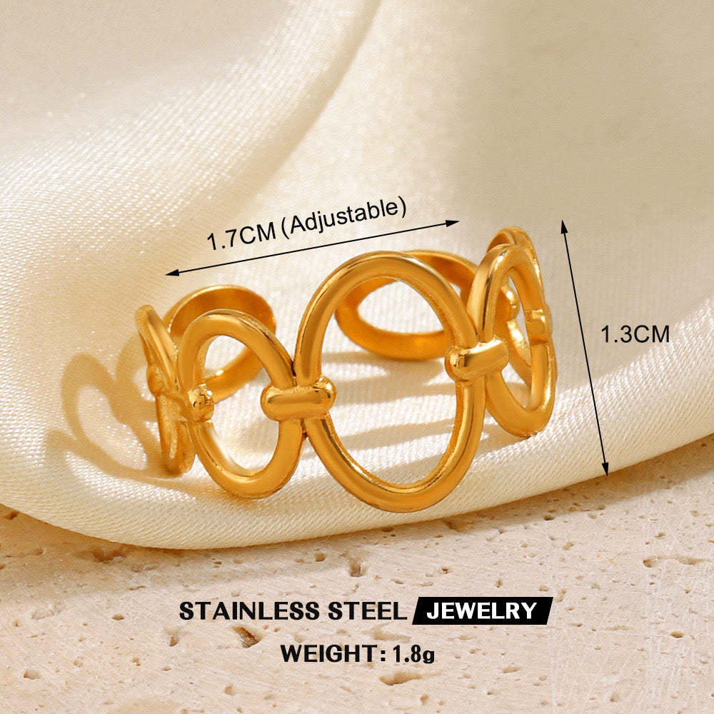 A506 Anillo dorado abstracto abierto acero inoxidable chapado en oro de 18k
