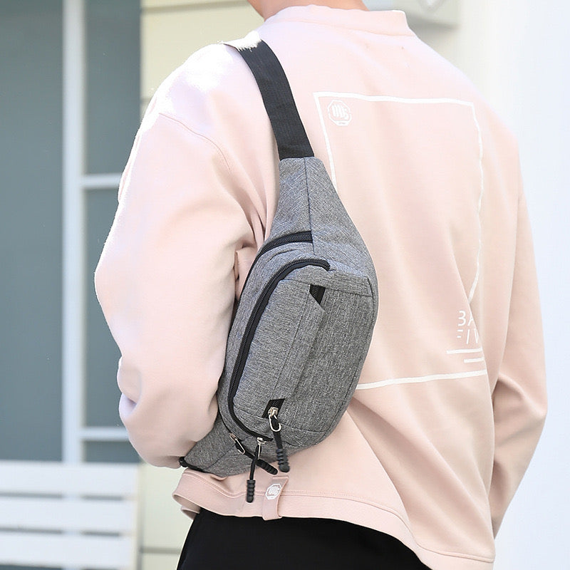 CR74 Bolso caballero gris Oxford cremallera ancho 10cm altura 14cm y longitud 28cm correa ajustable