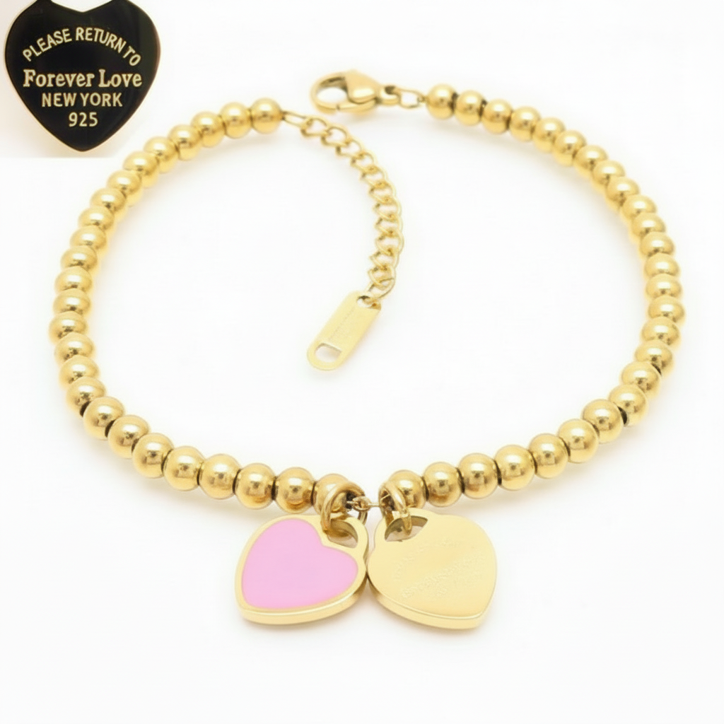 B612D Pulsera corazon rosa acero inoxidable chapada en oro de 18k 19cm