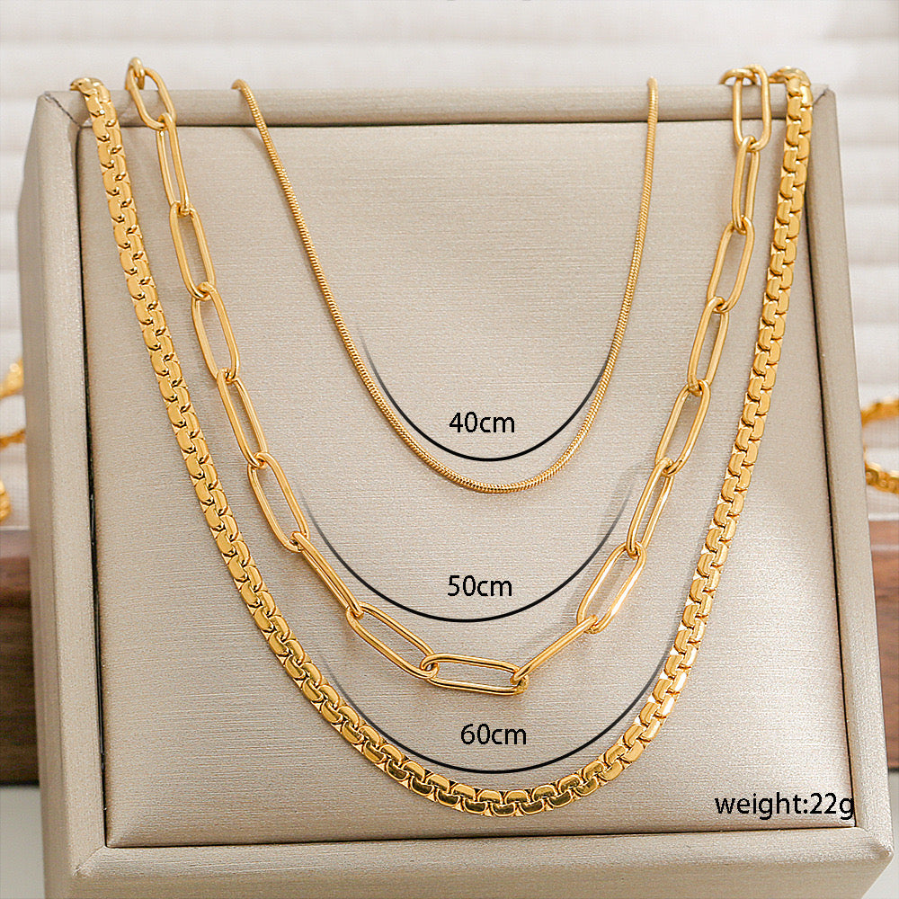 C1024 Collar tres capas dorado acero inoxidable 25cm