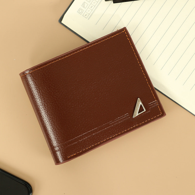 CR81 Cartera caballero café cuero sintetico 12x8.5cm