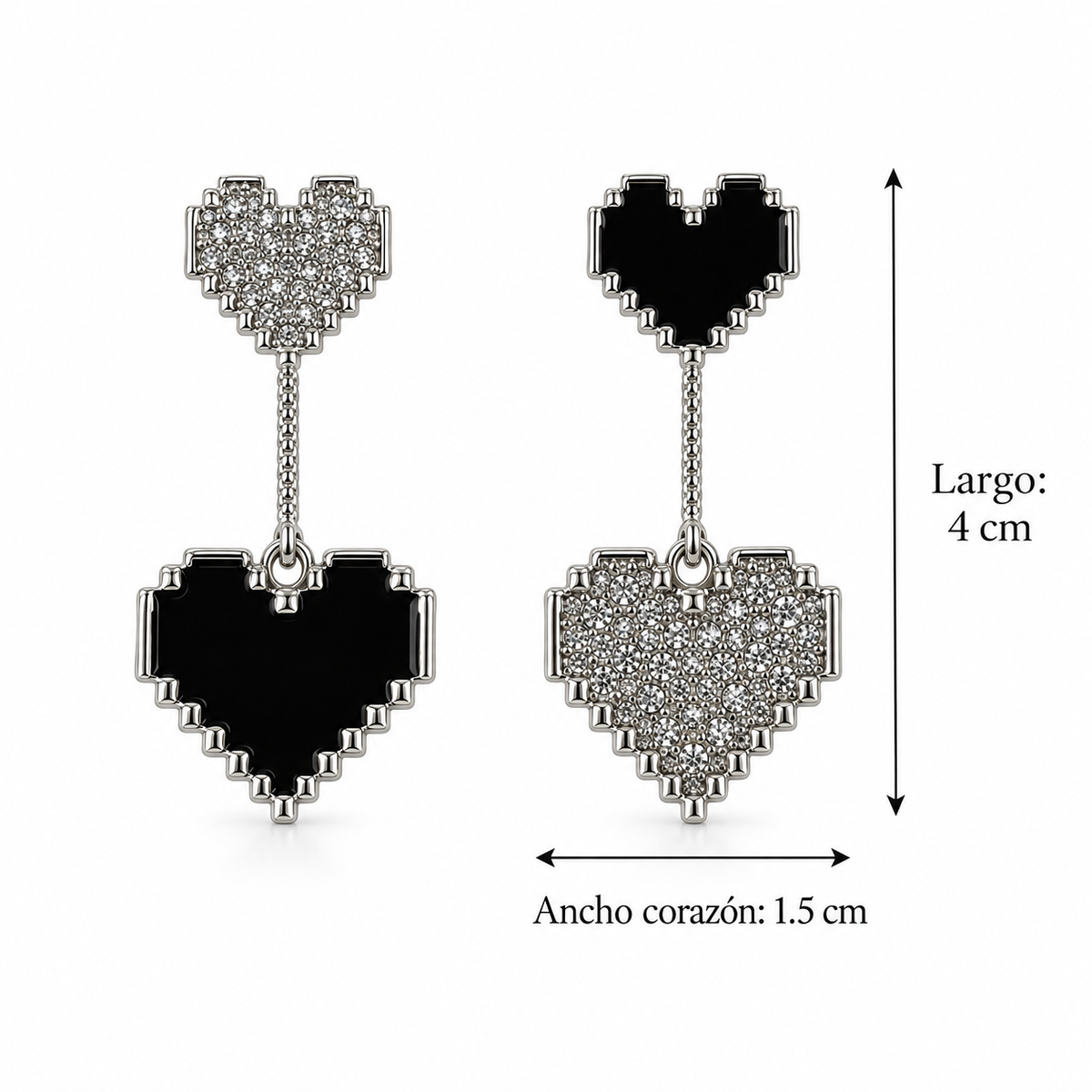 E7397 Aretes corazones pixeleados de aleacion