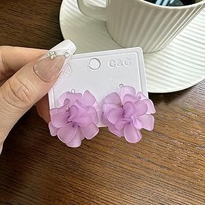 E2102 Aretes Flor Morada 3cm