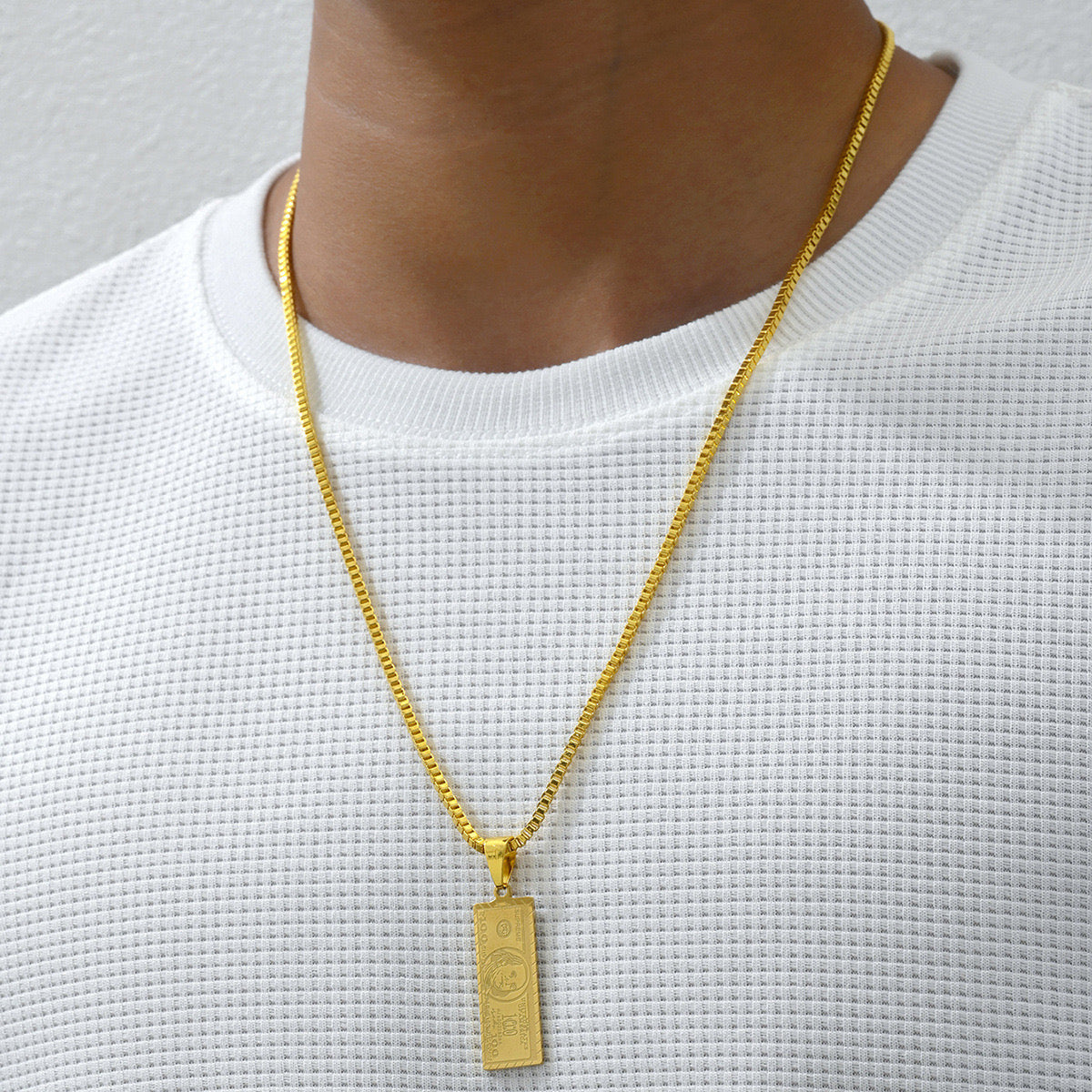 C584 Collar dolar acero de titanio largo 23cm dije 4cm