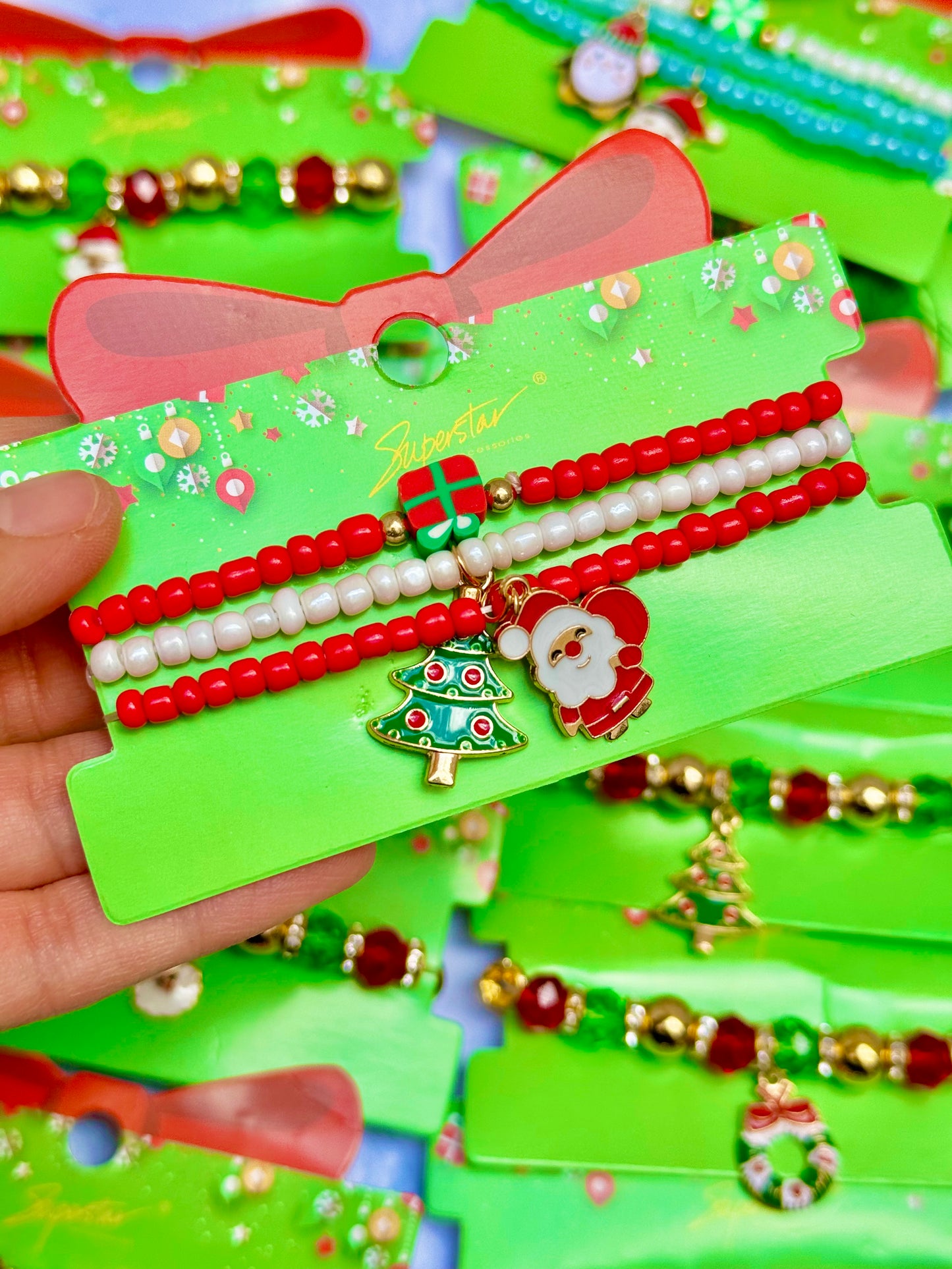 B137S Set pulseras Navidad santa claus chaquira