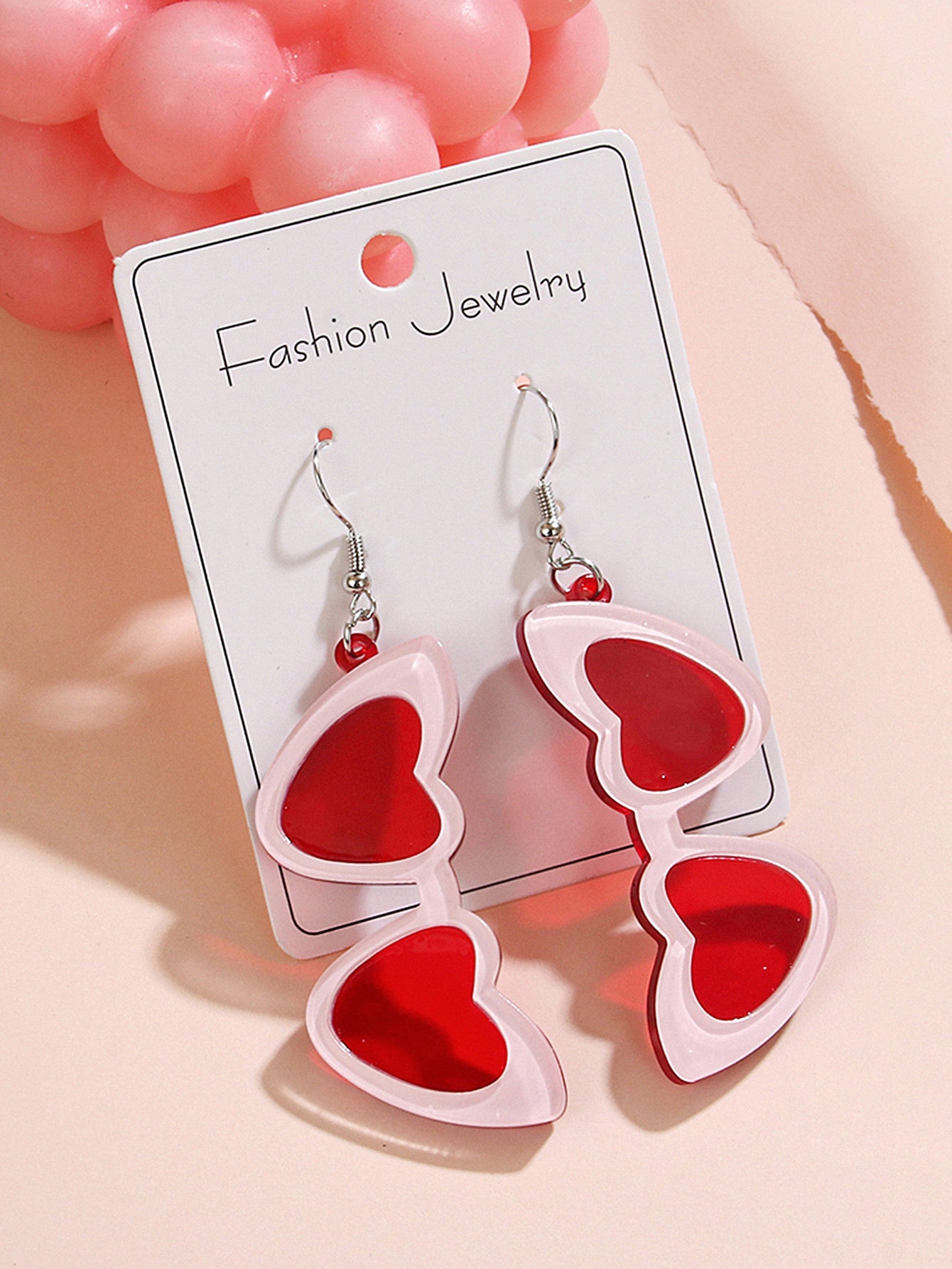 E2556 Aretea corazon lentes acrilico 8cm