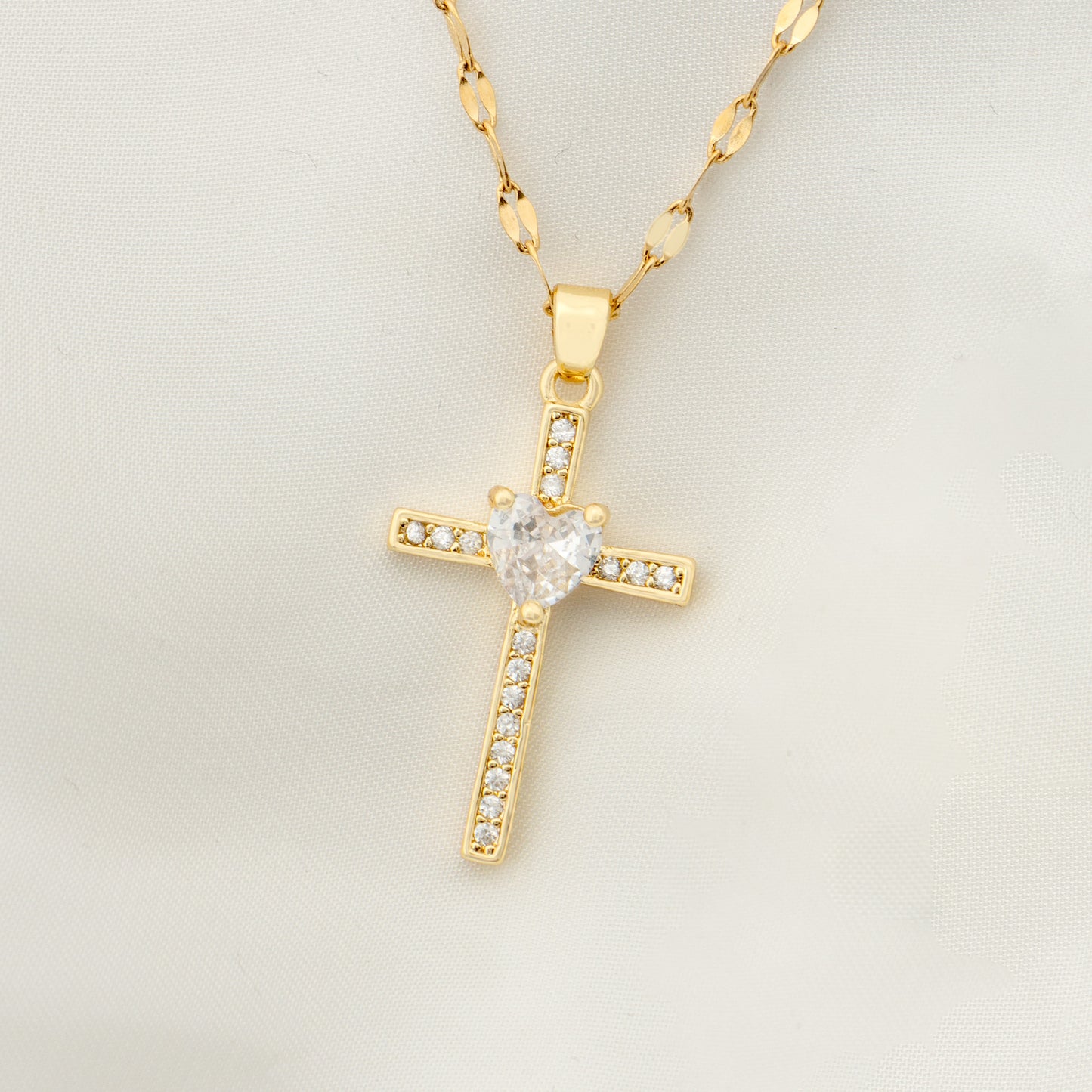 C1049 collar cruz brillante acero inoxidable 21cm largo 3cm dije