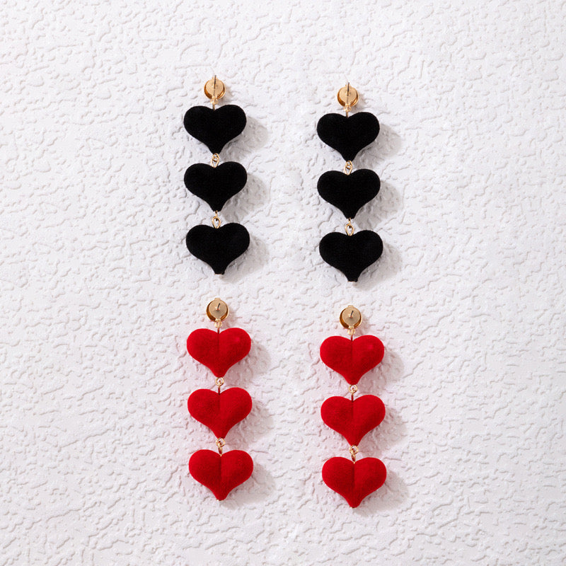 E3398 conjunto de aretes 2 pares gamuza negro y rojo 7cm