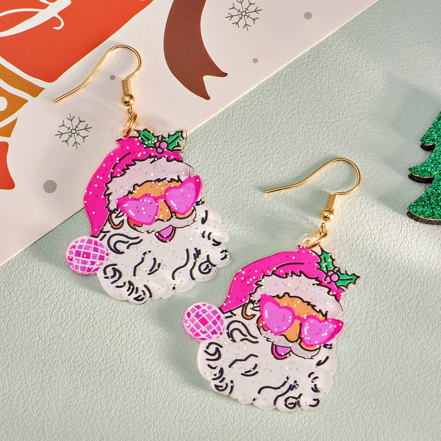 E4162 Aretes santa claus navideño acrílico 4cm
