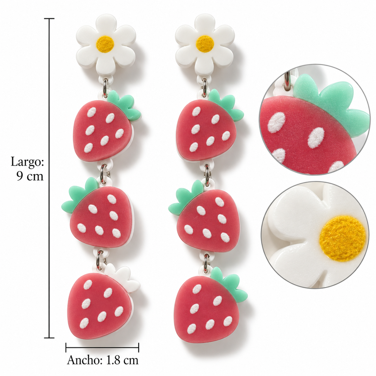 E7518 Aretes flor y fresas colgantes acrilico de aleacion