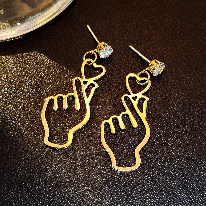 E4965 Aretes silueta manos corazón dorado aleacion 5cm