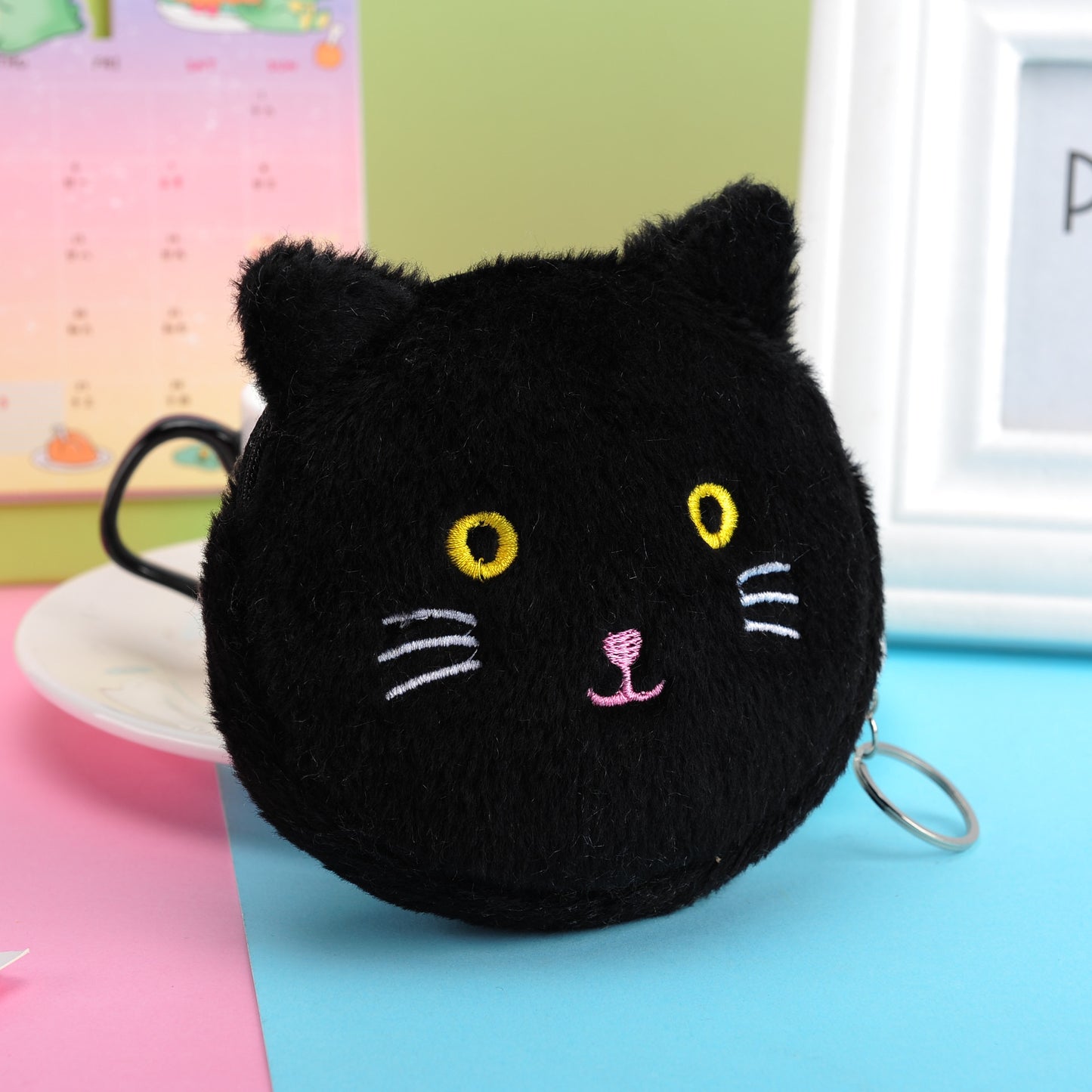 CR82 Monedero gato negro felpa 12x11