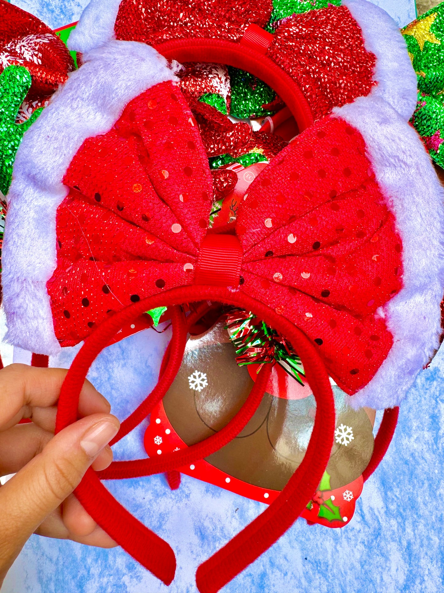 AC159 Diadema navideños moño rojo lentejuela niña/adulto unitalla
