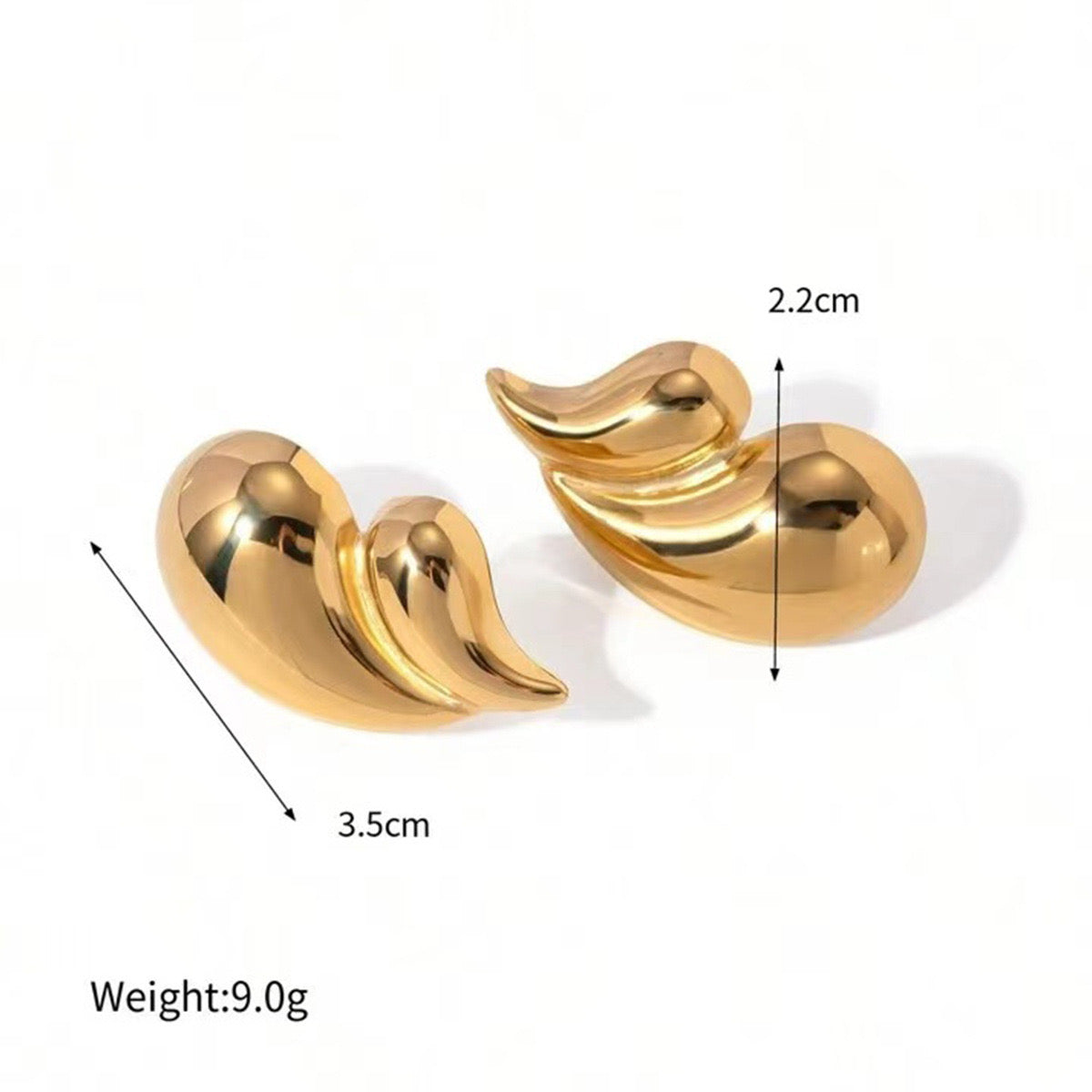 E3325 Aretes doble gota hierro chapado en oro 18k 3cm