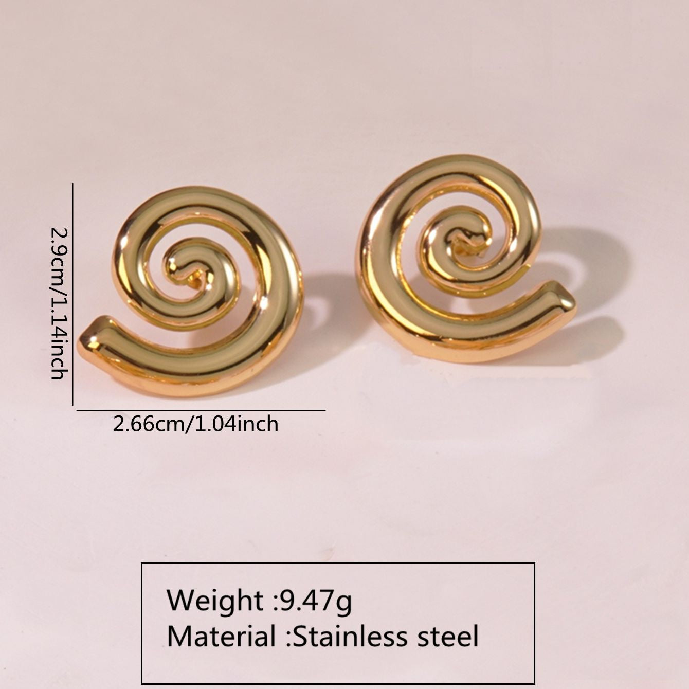 E3623 Aretes espiral dorada acero inoxidable 3cm