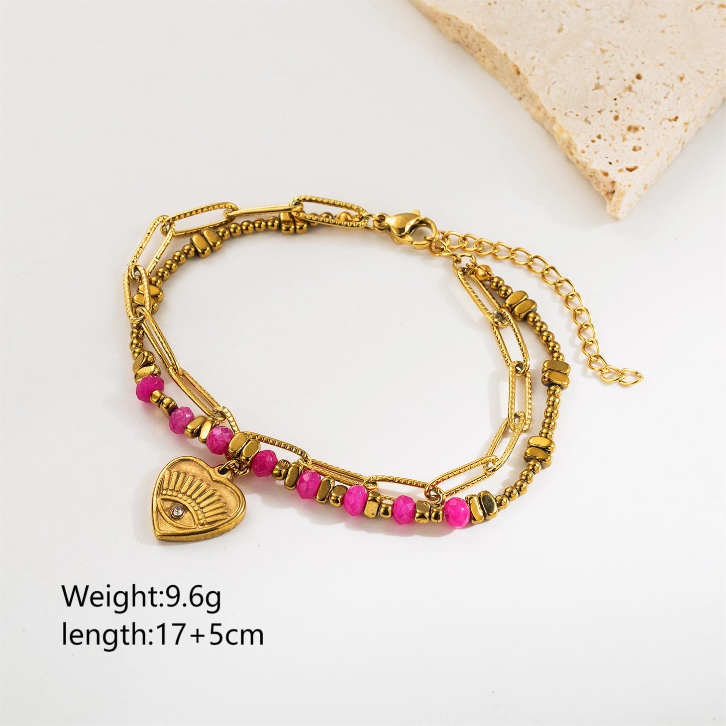 B221C Pulsera doble acero inoxidable chapado en oro 18k largo 21cm dije 2cm