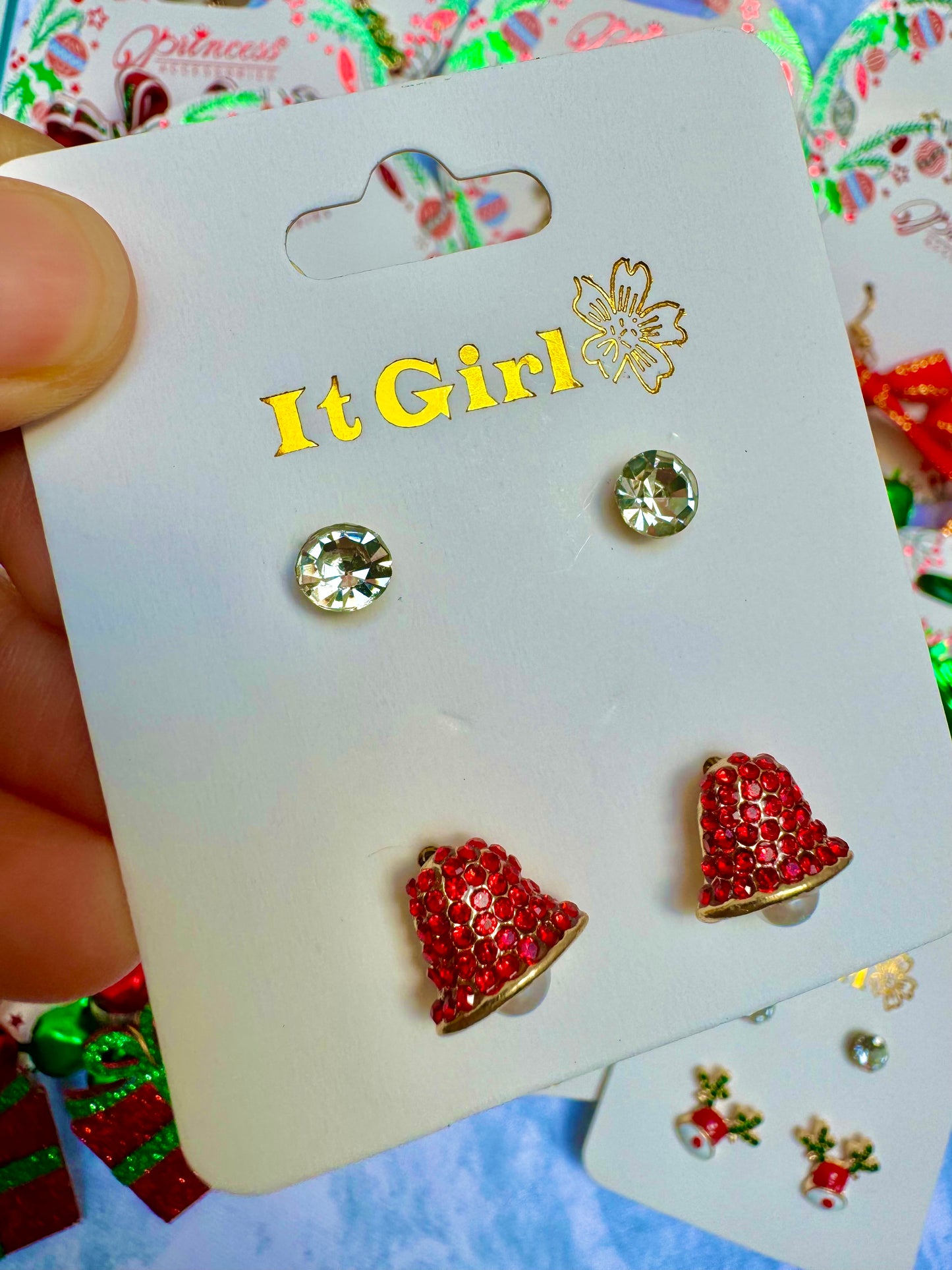 E1871C paquete 2 pares aretes navideños zirconia 1cm