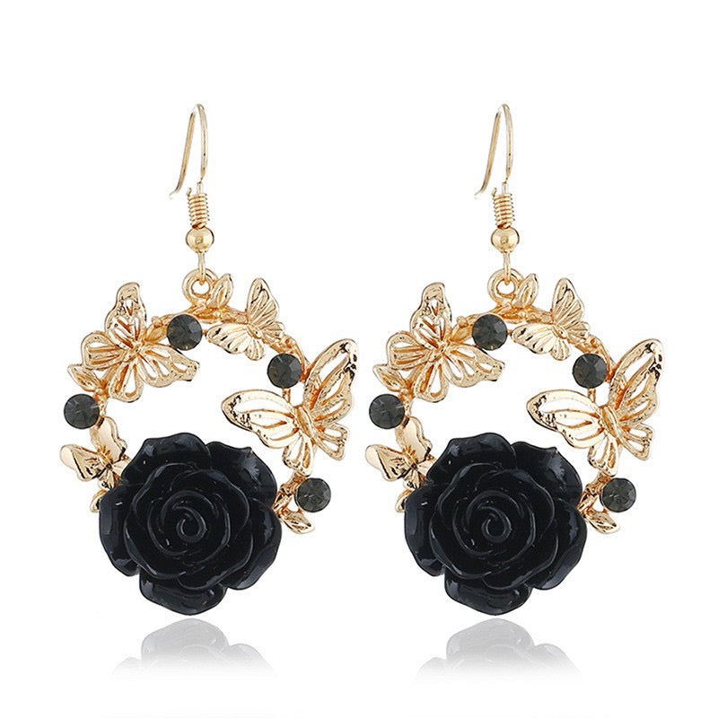 E4702 Aretes flor negra 3.5cm
