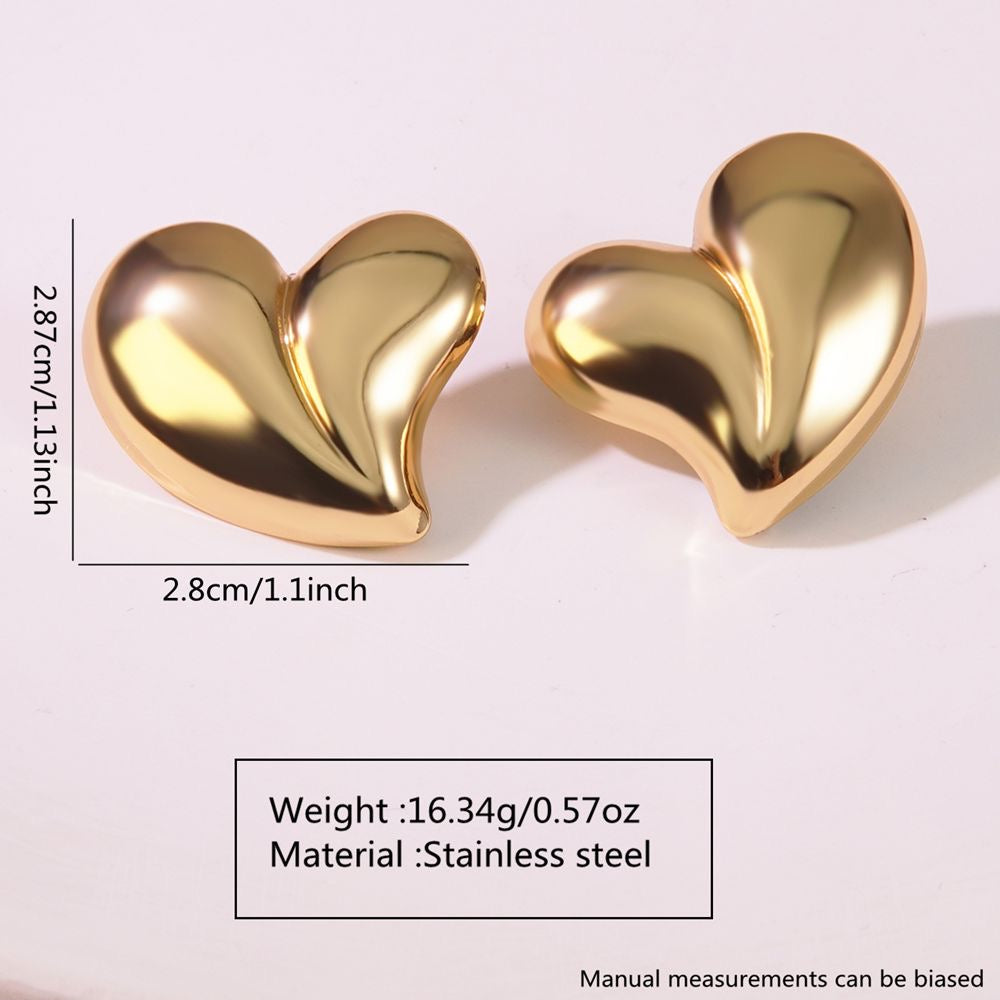 E3445 Aretes corazon dorado acero inoxidable 3cm