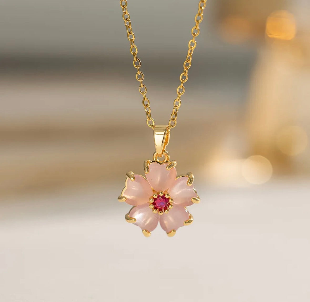 C1535 Collar flor rosa acero de tinanio 20cm dije 1.5 cm