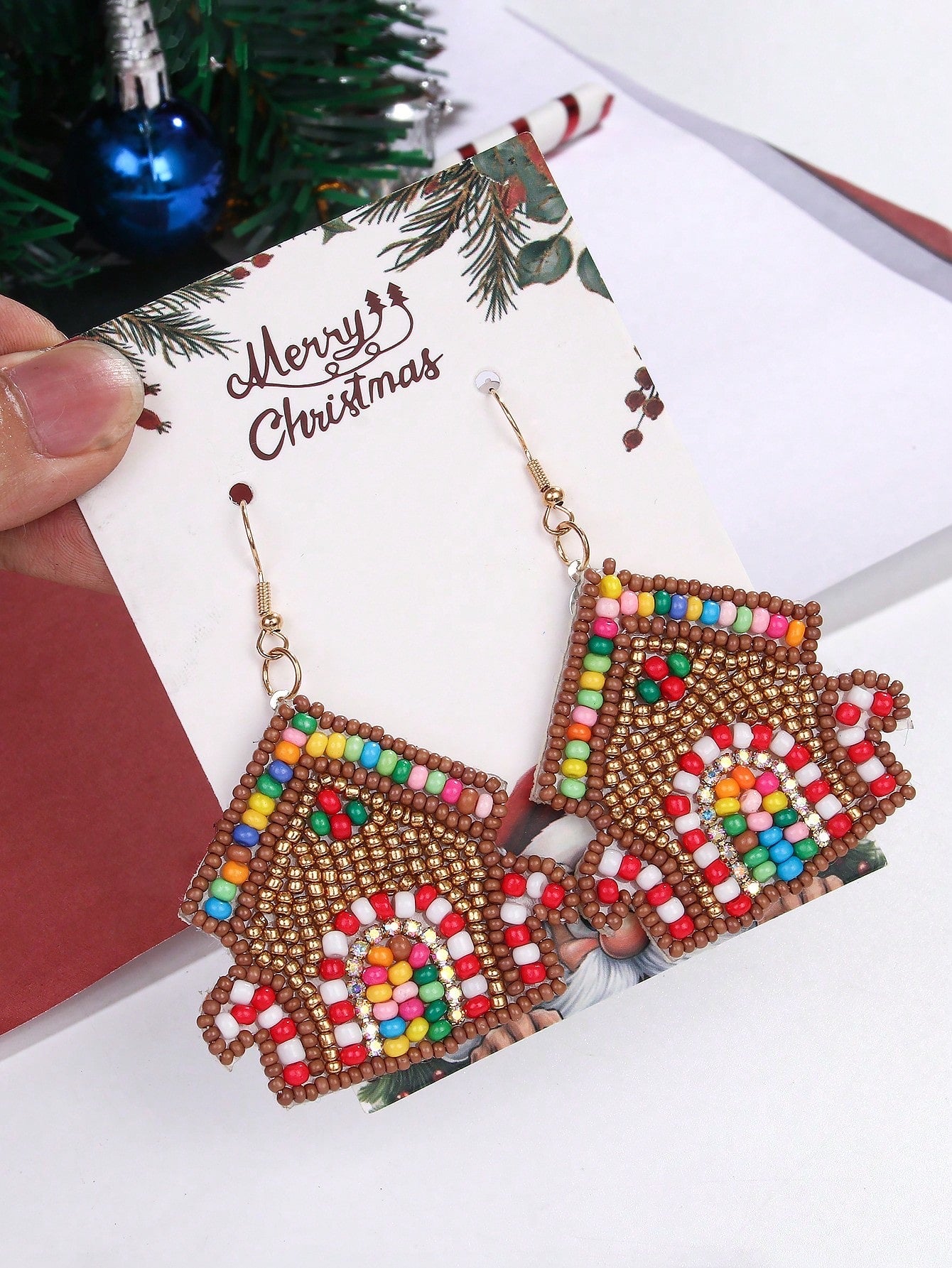 E4155 Aretes casa de galleta chaquira 4.5cm