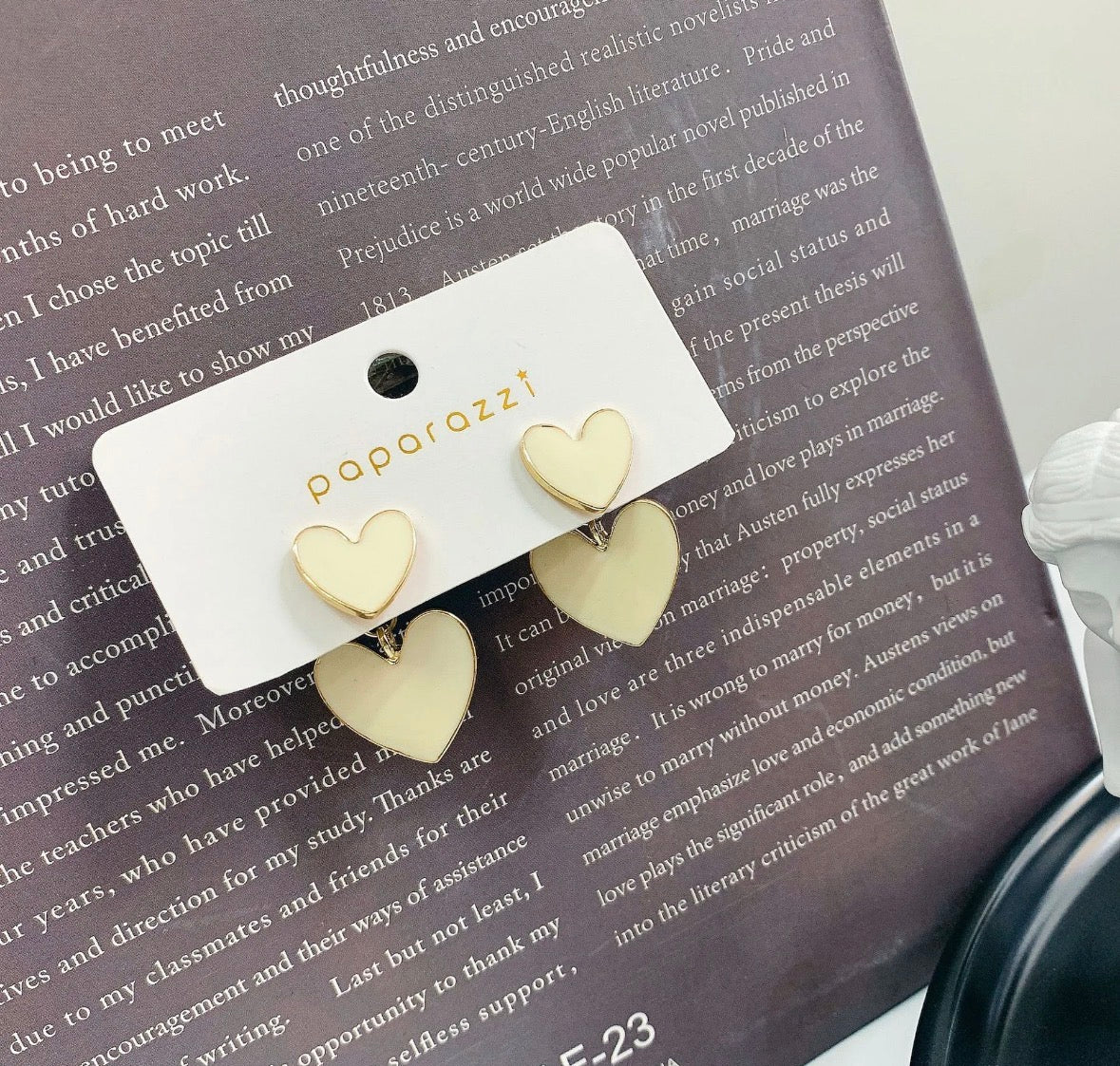 E5751 Aretes corazon doble blanco 3cm poste de plata