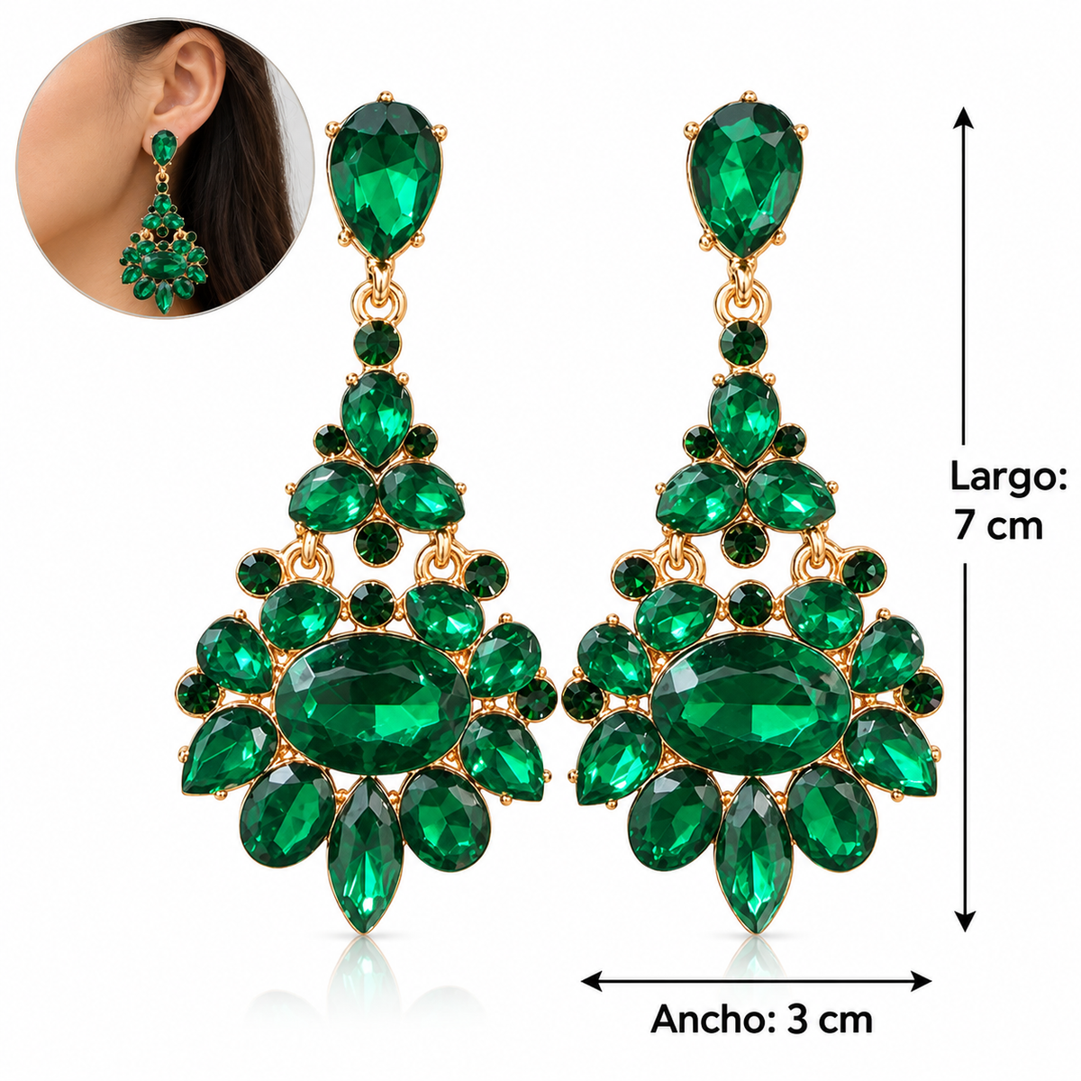 E7549 Aretes verdes largos fiesta noche aleacion
