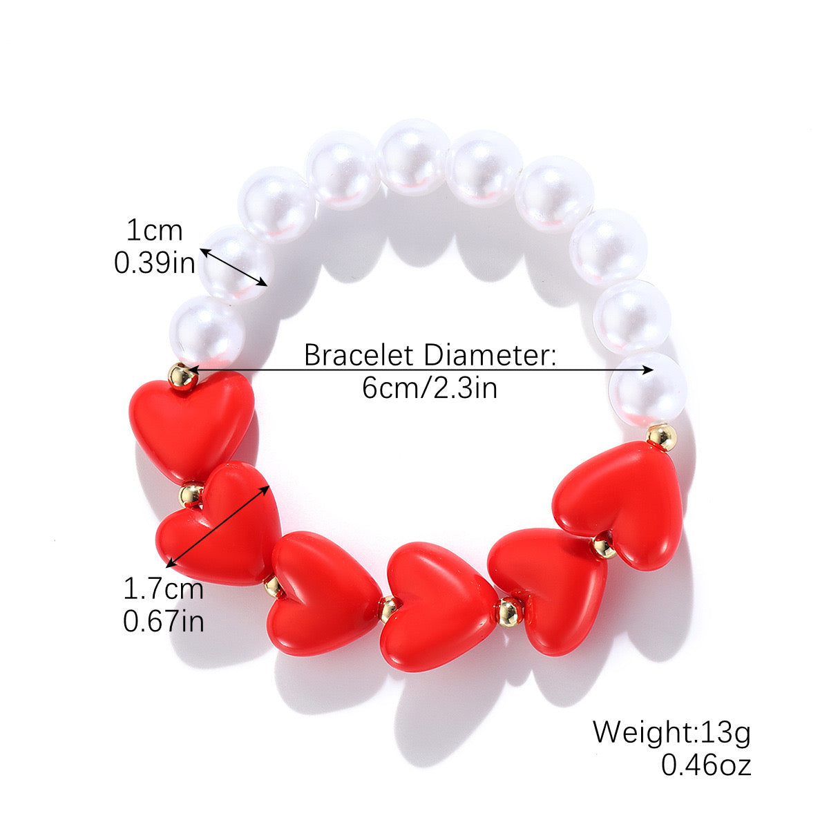 B161 Pulsera corazones perla ajustable