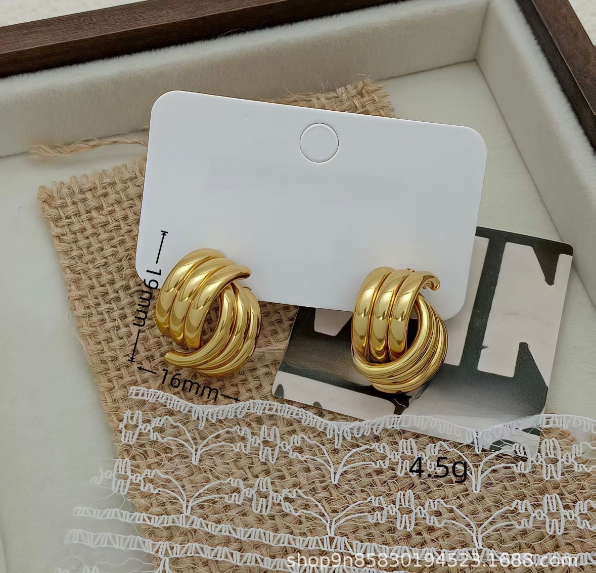 E5113 Aretes bola dorada abstracta acero inoxidable 1.5cm