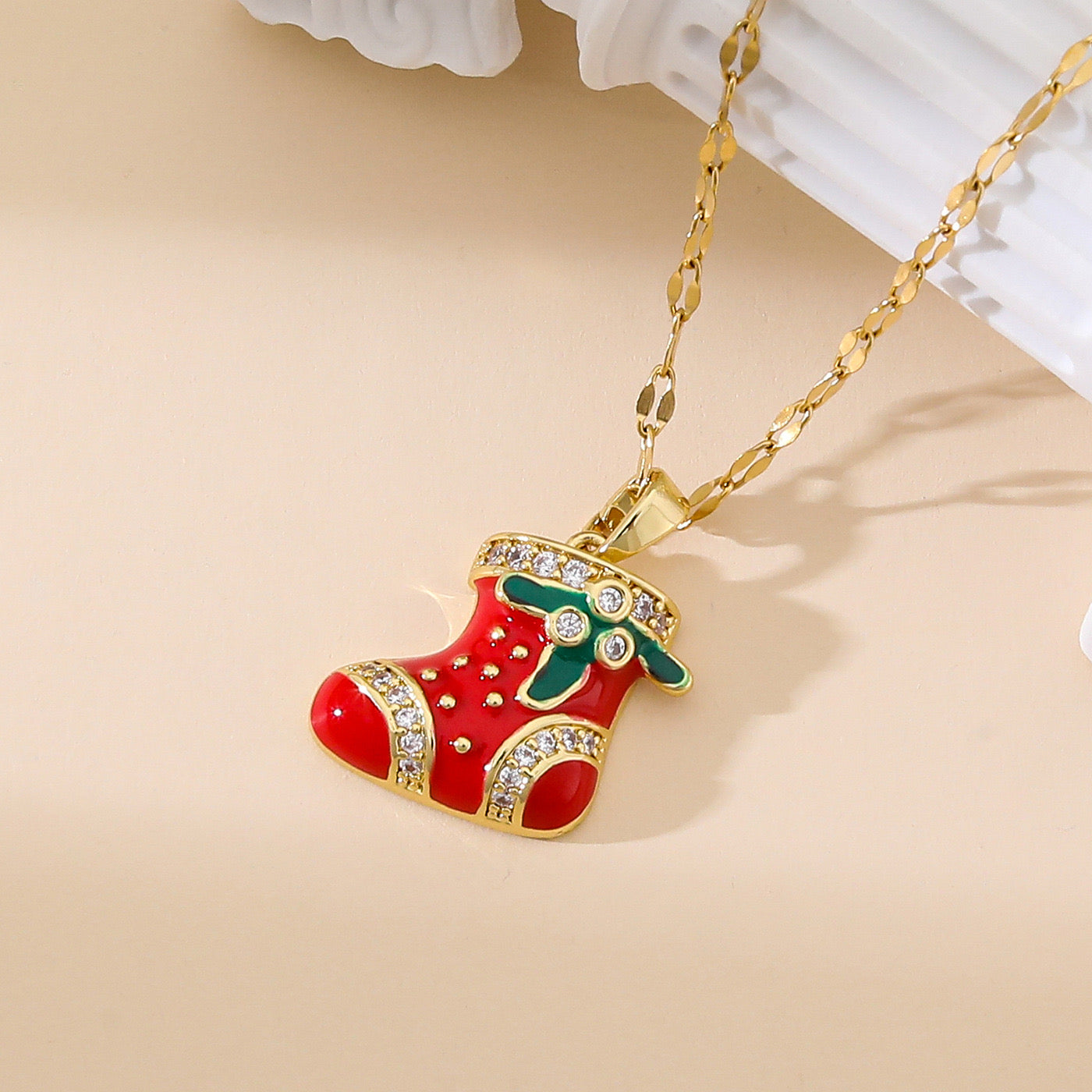 C920 Collar bota Navidad acero inoxidable 21cm largo 1.4cm dije