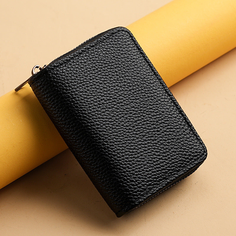 Cr40 tarjetero con cremallera negra cuero sintético