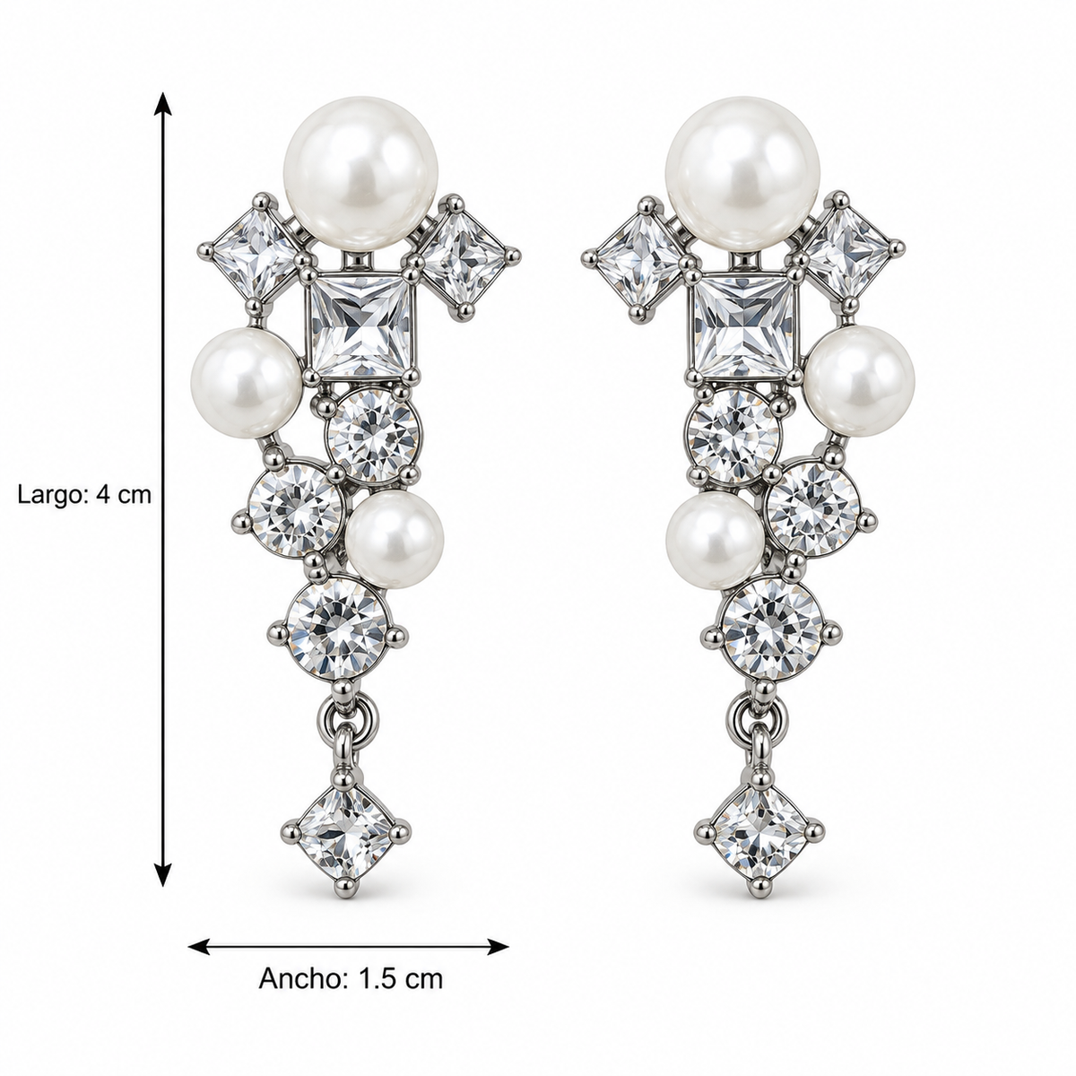 E7407 Aretes Perla y cristal imitacion de aleacion