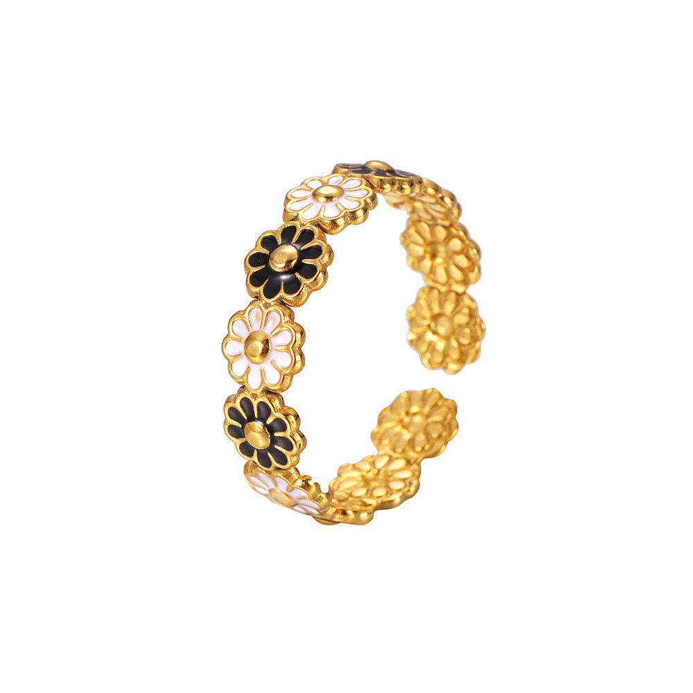 A152 Anillo abierto flores acero inoxidable chapado en oro 18k