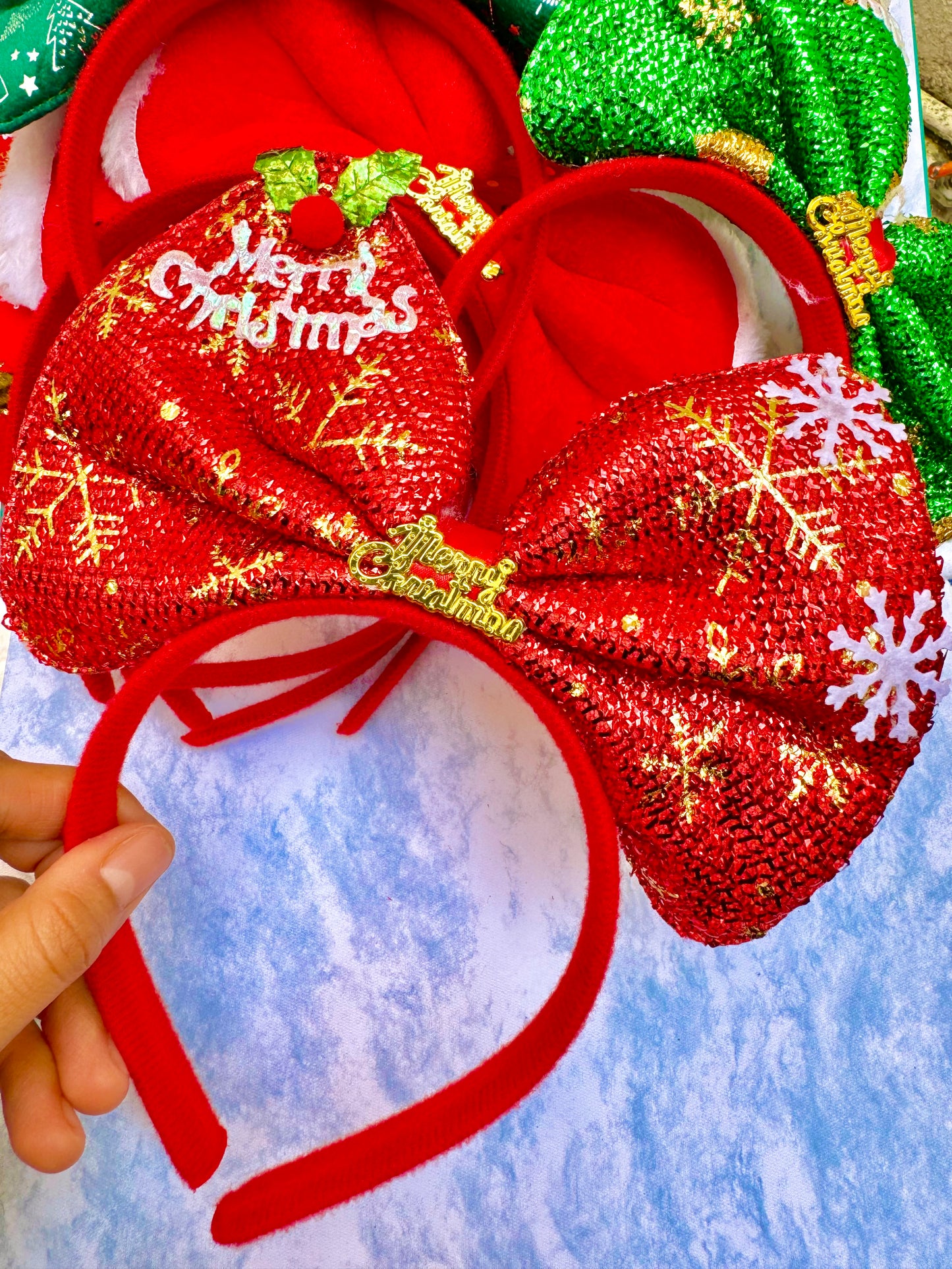 AC163R Diadema navideña moño rojo Merry christmas niña/adulto unitalla