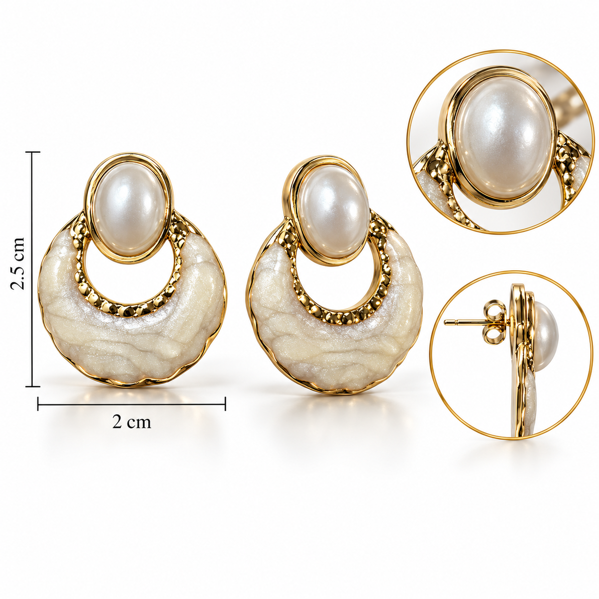 E028 Aretes perla estilo victoriano de acero inoxidable 304