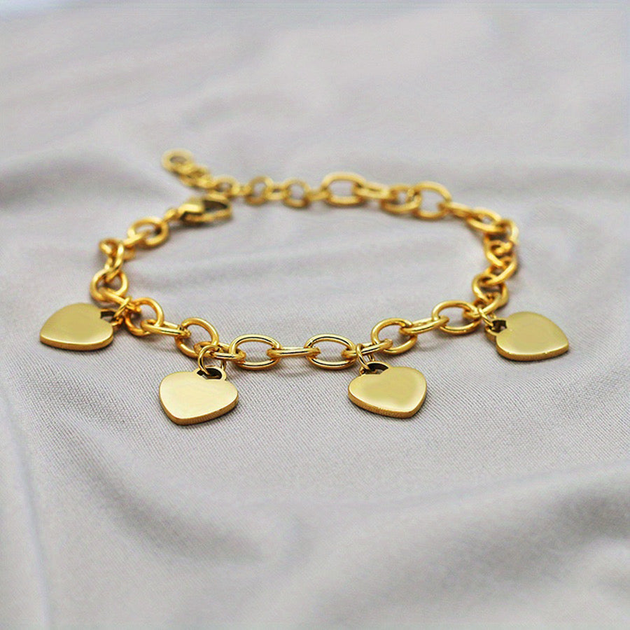 B671 pulsera dorada con corazones colgantes acero inoxidable 21cm