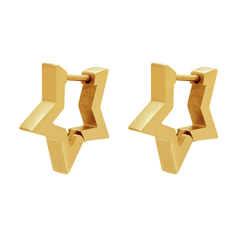 E2593 Aretes estrella acero inoxidable chapado en oro 18k 2cm