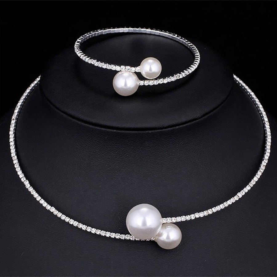 C961 Conjunto de collar y brazalete de perlas aleacion 24cm,11cm
