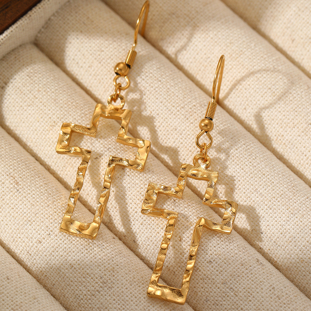 J406 Aretes cruz acero inoxidable 5cm