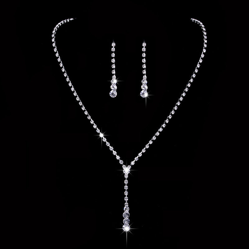C1508 Conjunto de collar elegante con pendientes brillantes 28cm largo aretes 4cm